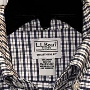 LL Bean Mens Traditional Fit Button Down Shirt Navy White Check 16.5-36 237807